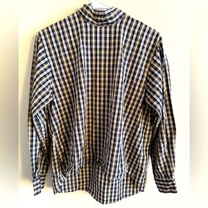 NWOT Zara Woman Mock Neck Long‎ Sleeve Plaid Blouse w/ Bow Tie Back size Medium